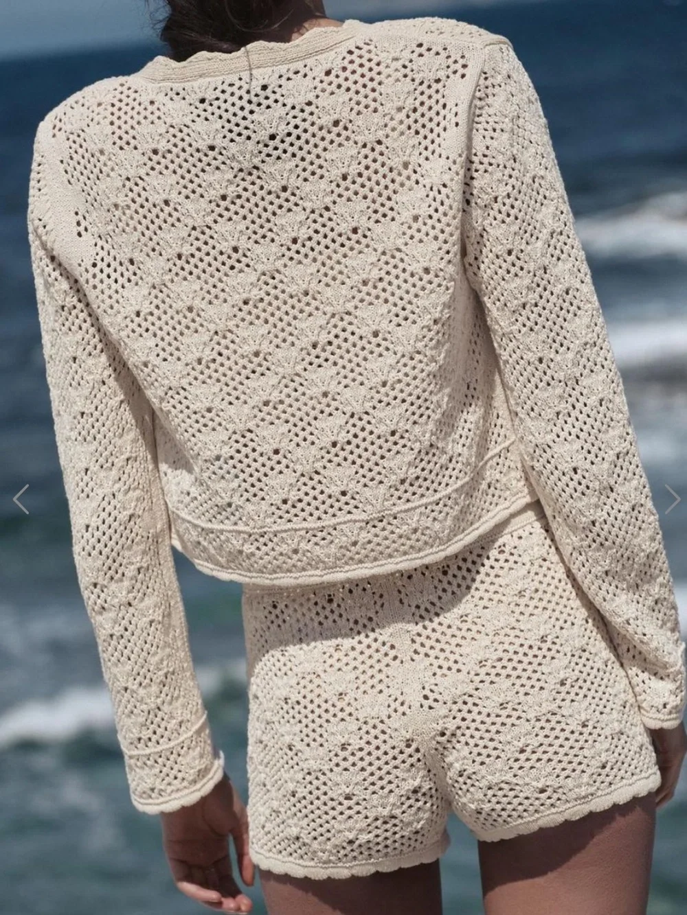 Zara Cream Crochet Knit Swim Cover-Up Jacket